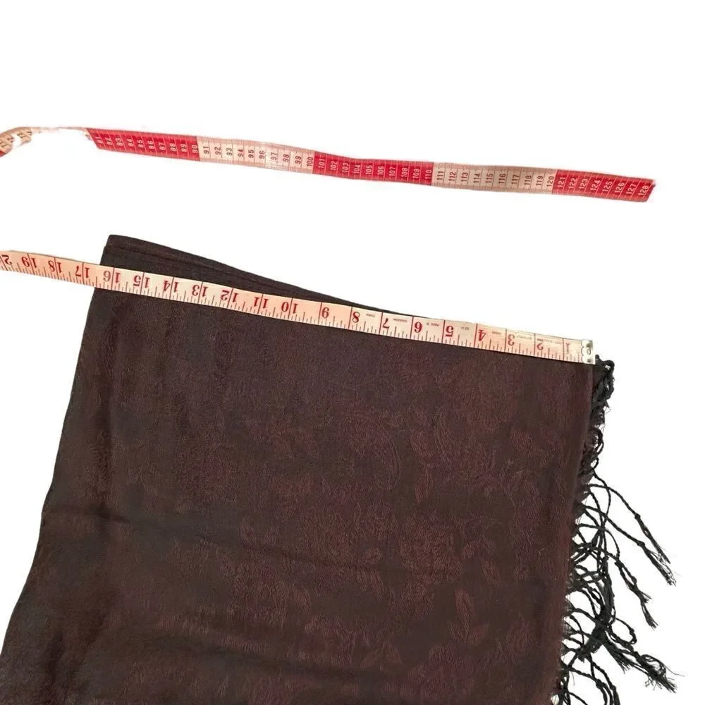 Pashmina Brown 100% Cashmere Floral Paisley Tasseled Shawl Scarf Wrap 28”x 66”